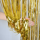 Metallic Tinsel Curtains / Fringe Shimmer Curtain 24 Pcs By Belle Vous - Birthday Decorating Banner Kit With 17 Pom Poms , 4 Banner Stars , 3 Tinsel Gold Curtains - Tassel Foil Backdrop for Birthday, Wedding Party Decorations