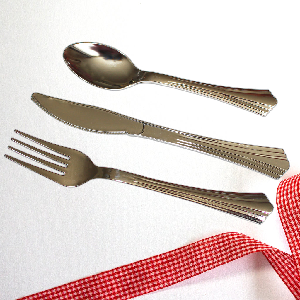 180pcs Silver Plastic Disposable and Reusable Cutlery