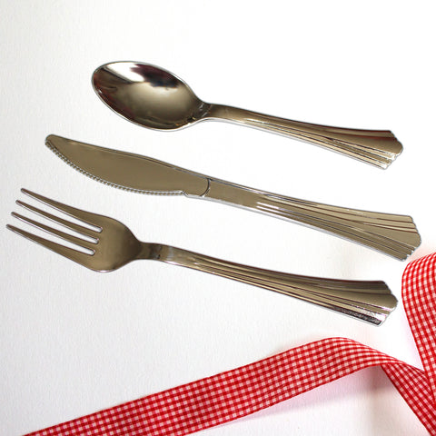 180pcs Silver Plastic Disposable and Reusable Cutlery