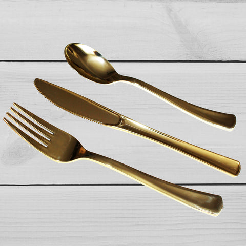 180pcs Gold Plastic Disposable and Reusable Cutlery