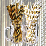 100 Piece Paper Party Drinking Decorative Straws by Belle Vous - Black, White and Gold Designs for Wedding, Baby Shower, BBQ, Thanksgiving, Christmas, Birthday and Engagement Parties