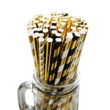 100 Piece Paper Party Drinking Decorative Straws by Belle Vous - Black, White and Gold Designs for Wedding, Baby Shower, BBQ, Thanksgiving, Christmas, Birthday and Engagement Parties