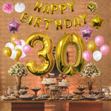 Birthday Balloon Banner Set: Gold, White & Pink