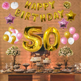 Birthday Balloon Banner Set: Gold, White & Pink