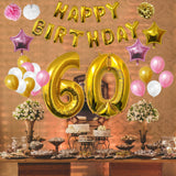 Birthday Balloon Banner Set: Gold, White & Pink