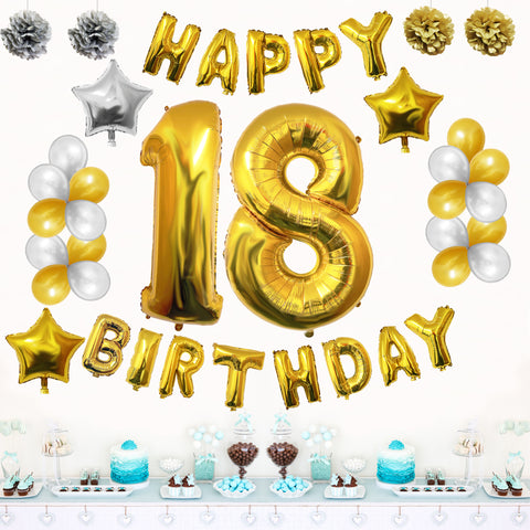 Happy Birthday Balloon Set: Gold & Silver