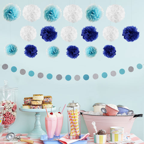 Paper Pompom and Circle Bunting Banner Party Decoration Set