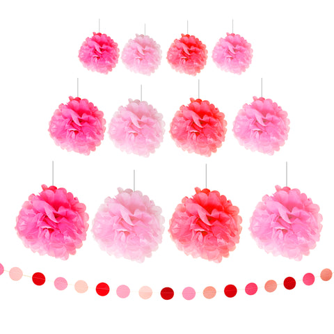 Pink Tissue Paper Pom Pom with Banner Decorations Set