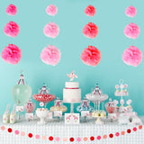 Pink Tissue Paper Pom Pom with Banner Decorations Set