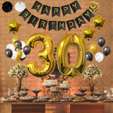 Banner Set: Gold, White & Black Happy Birthday