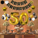 Banner Set: Gold, White & Black Happy Birthday