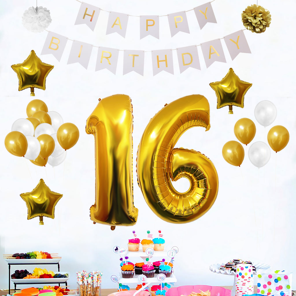 Banner Set: Gold & White Happy Birthday