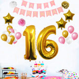 Happy Birthday Banner Set: Gold, White & Pink