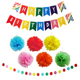 Multicolour Pom Pom and Happy Birthday Banners set