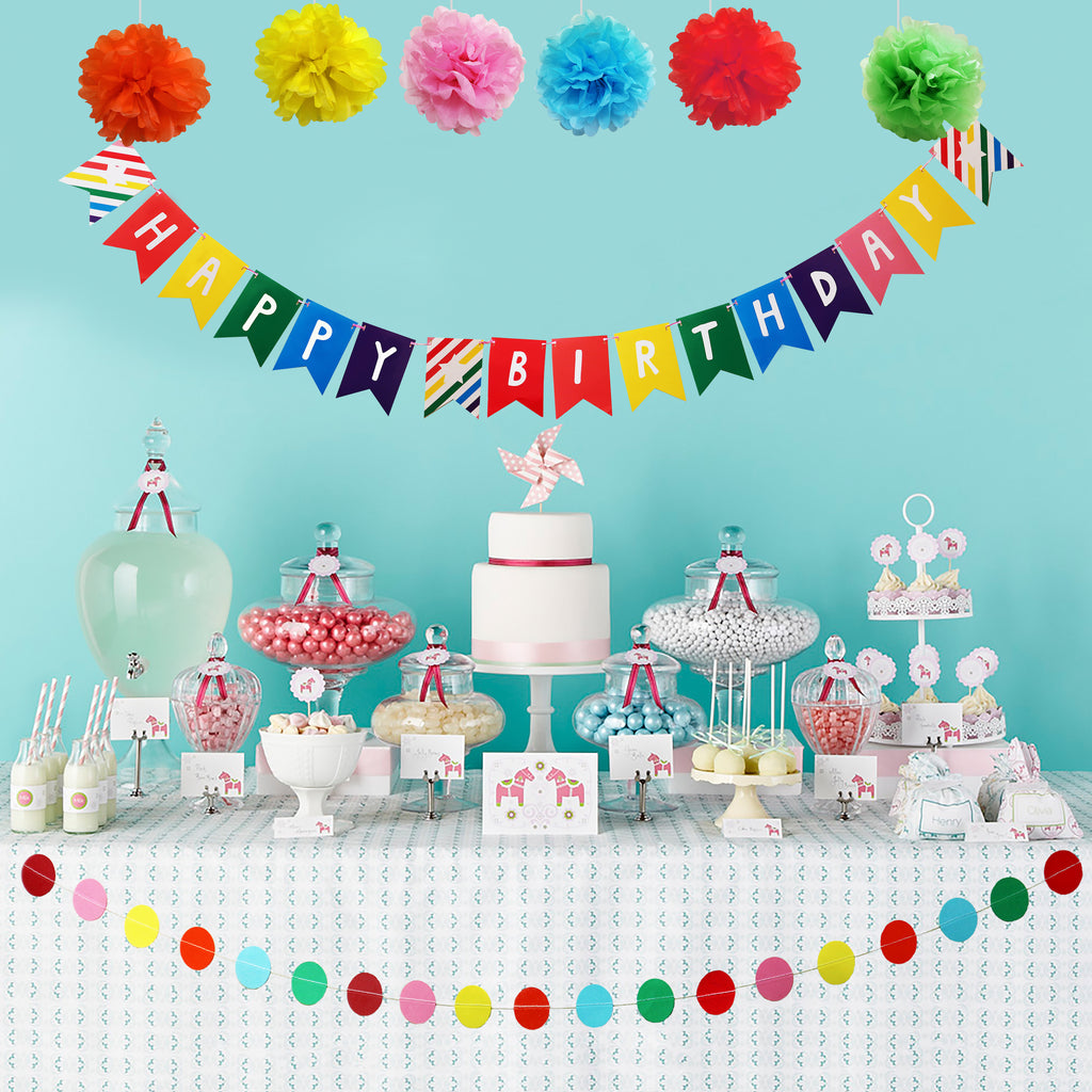 Multicolour Pom Pom and Happy Birthday Banners set