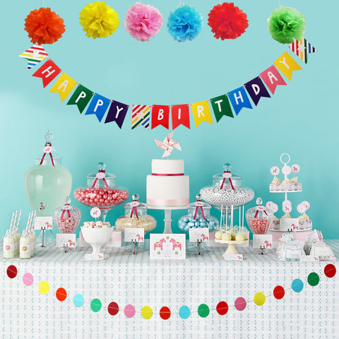 Multicolour Pom Pom and Happy Birthday Banners set
