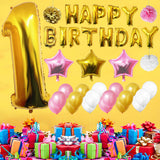 Birthday Balloon Banner Set: Gold, White & Pink