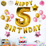 Birthday Balloon Banner Set: Gold, White & Pink