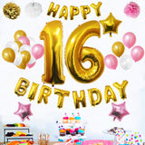 Birthday Balloon Banner Set: Gold, White & Pink
