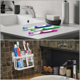 Kurelle No Drilling No Screws Toothbrush Holder - 10 Slot Self Adhesive Wall Mount Metallic Bathroom Toothbrush Organiser Size (9.3x5.7cm) - Toothbrush & Toothpaste Storage for Children and Adult