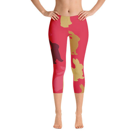 Red Multi Rabbit Patterned Capri Leggings